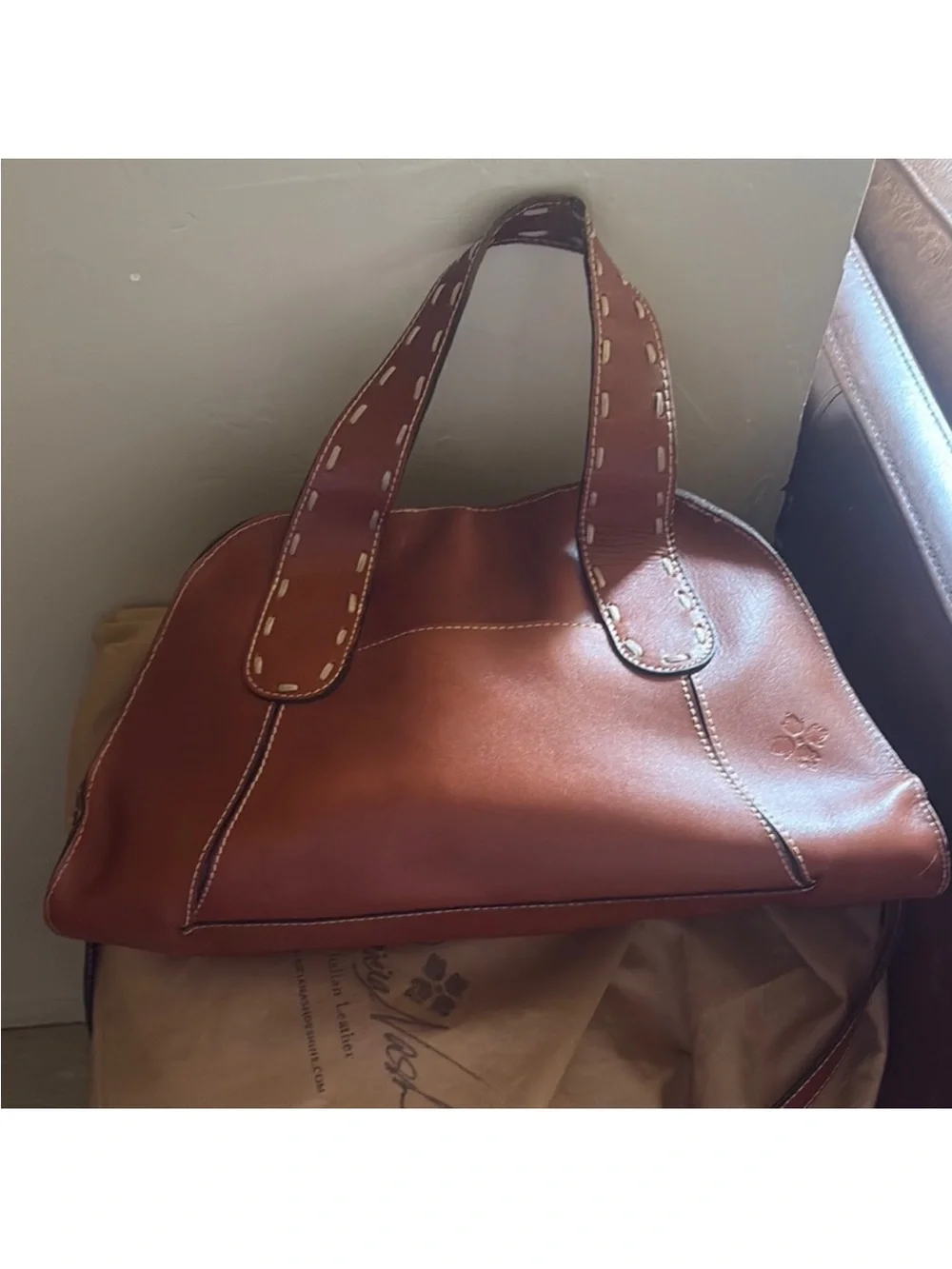 Patricia Nash rich brown Leather Tassel Satchel -